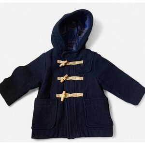 Zara Baby Boy Navy Wool Blend Toggle Duffle Coat 12-18M Hooded Quiet Luxury